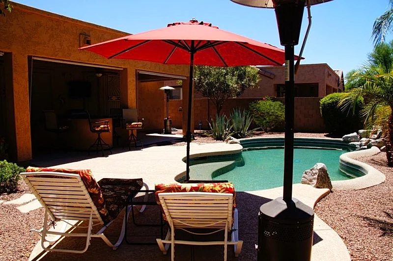 Private Desert Oasis with Tropical backyard,Heated Pool Included, Built-in Grill