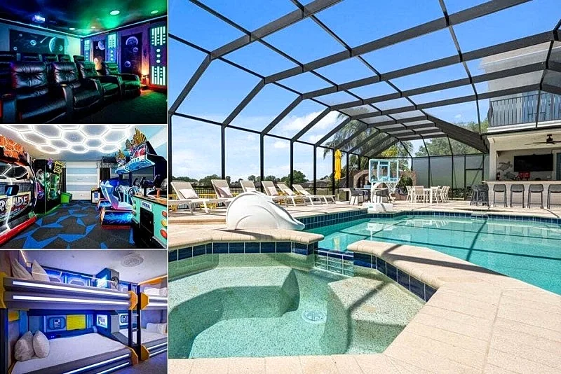 Sunset Mansion | Amazing Themed Theater Room and Bedrooms | Games Room | Near Disney