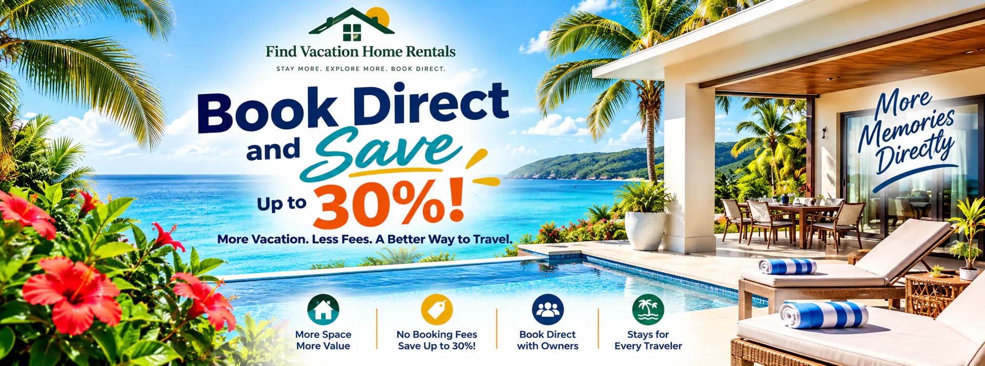 Book direct vacation rentals with FVHR – avoid booking fees and save up to 30%!