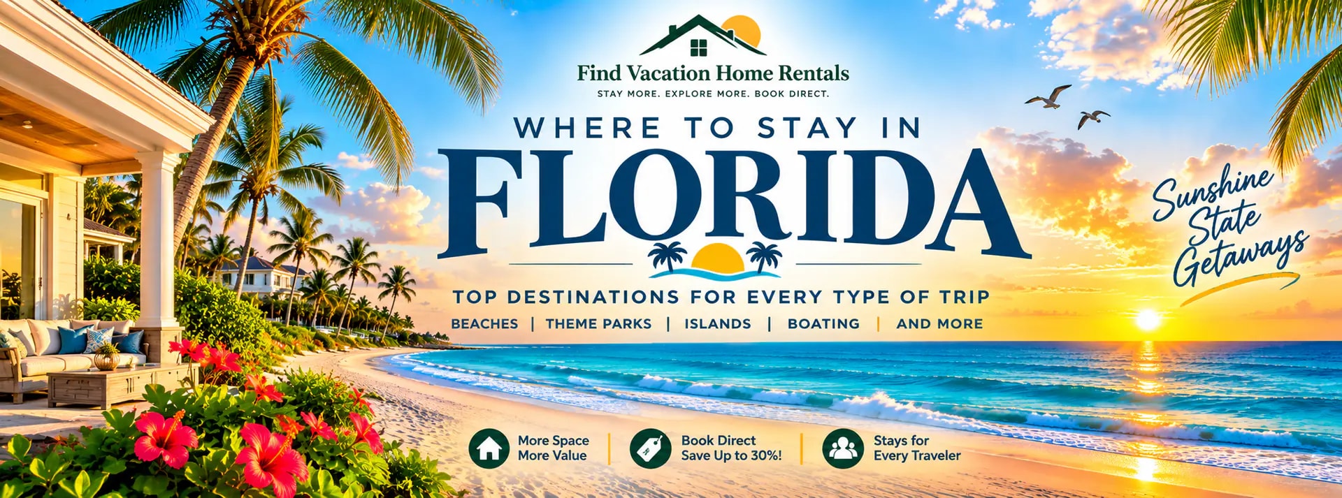 Florida vacation rentals and top places to stay in Florida for beaches, theme parks, islands and family vacations