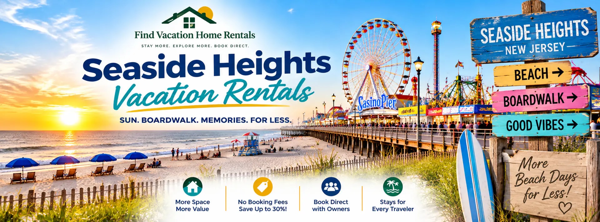 Seaside Heights vacation rentals near the beach and boardwalk in New Jersey – book direct with Find Vacation Home Rentals