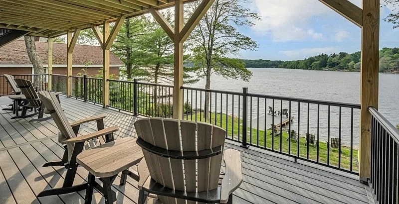 "Lake Front Livin" Beautiful Lake Front View, Private Beach, Dock, Firepit, Game Room, Kayak/ Canoe in Lake Harmony, Pennsylvania, United States — photo 4